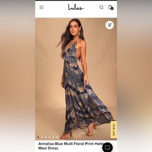 Annalisa Blue Multi Floral Print Halter Maxi Dress